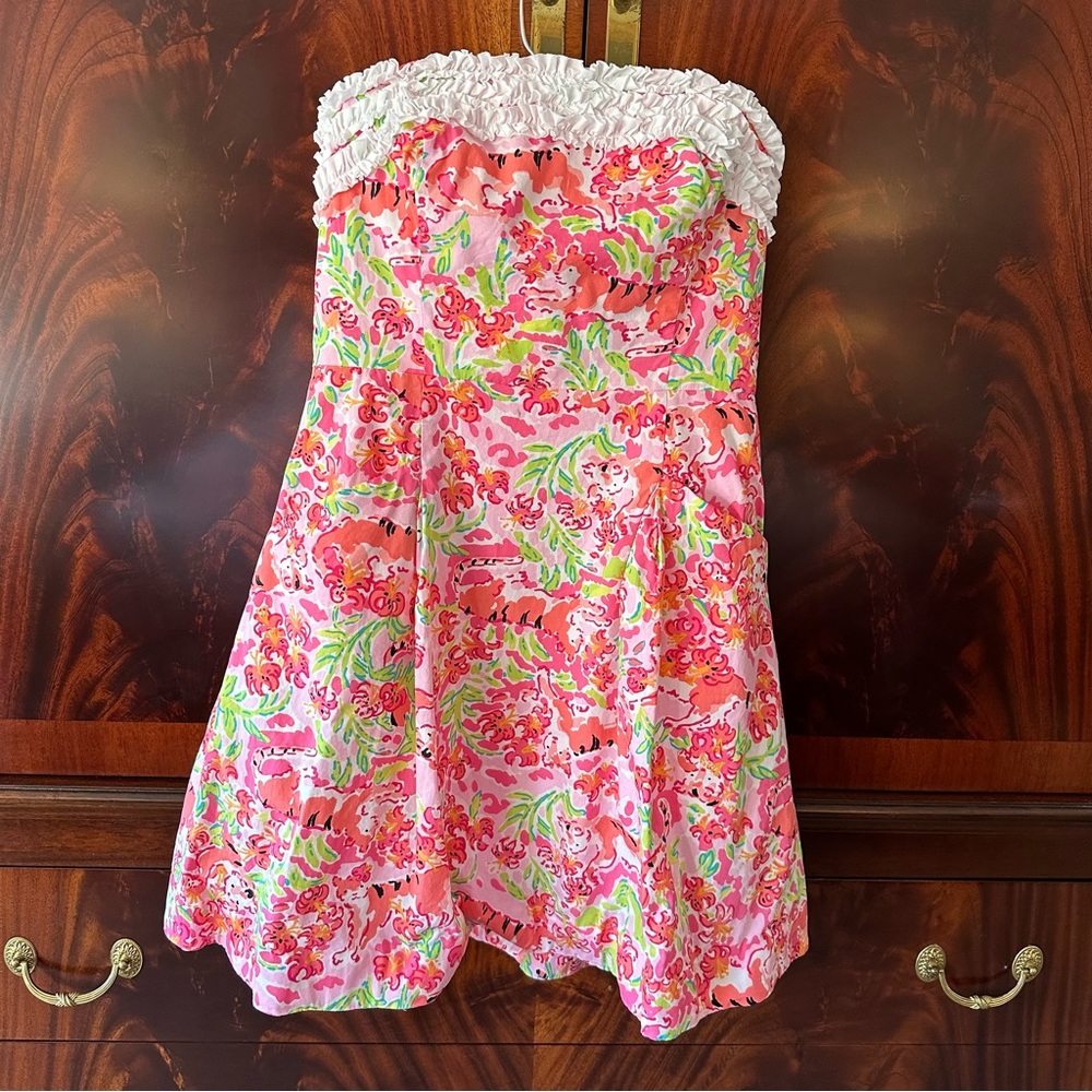 Lilly Pulitzer Ferra Strapless Dress Call Me Kitty Cat Size 8 - Picture 3 of 13